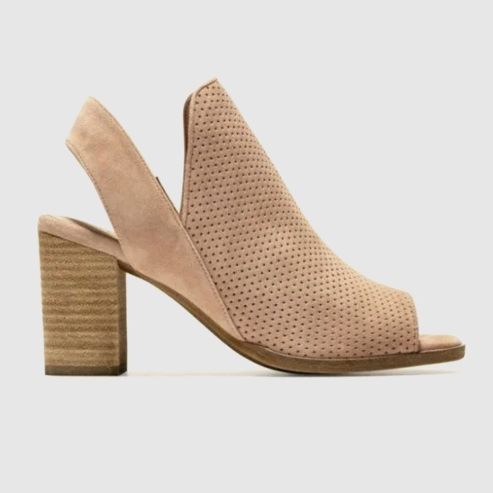 NWT Cole Haan Callista Beige Tan Suede Open Toe Bootie with Block Heel Size 9.5